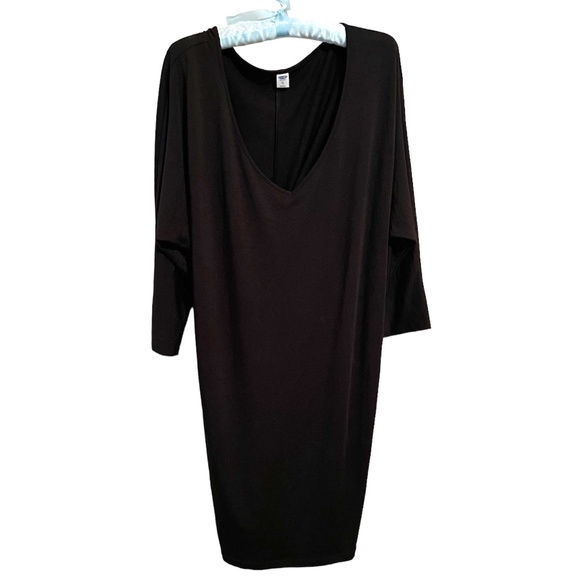 Old Navy Dresses & Skirts - Old Navy knit 3/4 dolman sleeve deep v-neck shift dress black Sz XL